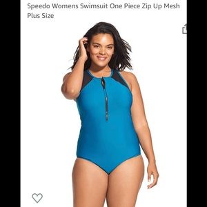 SPEEDO One-piece zip front mesh swimsuit